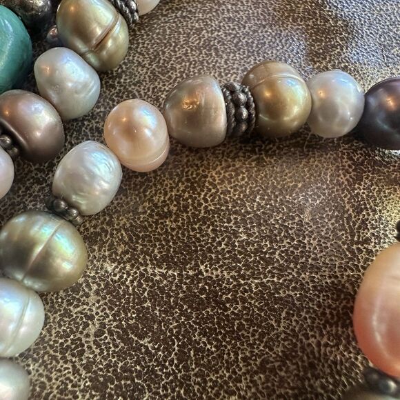 Andrea 925 Sterling Silver Baroque Freshwater Pearl Necklace Multicolor 19” - Picture 4 of 6